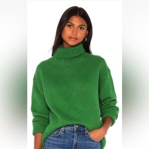 Rag & Bone Lunet Wool Lambswool Knit  Turtleneck Sweater Kelly Green